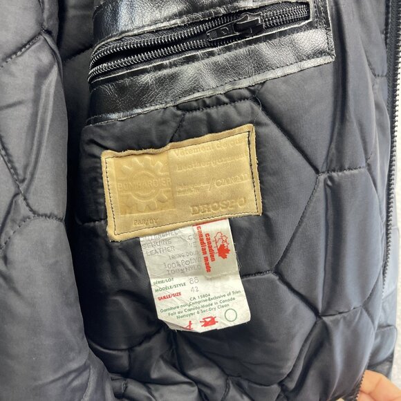 VTG Ski-Doo Bombardier Military Leather Bomber Jacket Mens 42 Black Snowmobile - Picture 11 of 13